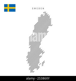 Sweden map from pattern of black slanted parallel lines. Flat vector illustration isolated on white Stock Vector