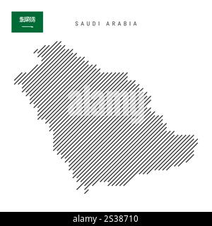 Saudi Arabia map from pattern of black slanted parallel lines. Flat vector illustration isolated on white Stock Vector