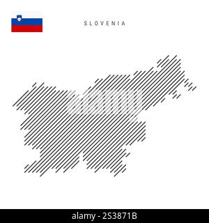 Slovenia map from pattern of black slanted parallel lines. Flat vector illustration isolated on white Stock Vector