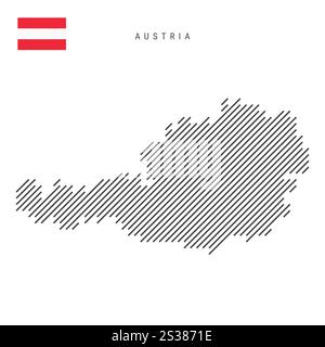 Austria map from pattern of black slanted parallel lines. Flat vector illustration isolated on white Stock Vector