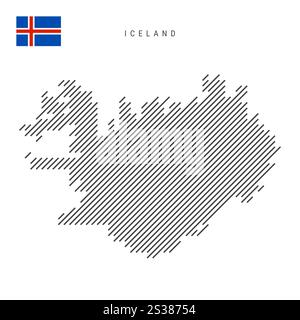 Iceland map from pattern of black slanted parallel lines. Flat vector illustration isolated on white Stock Vector