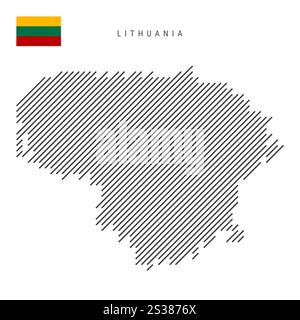 Lithuania map from pattern of black slanted parallel lines. Flat vector illustration isolated on white Stock Vector