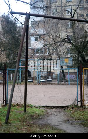 USSR, post-Soviet urban landscape, poverty and devastation. Depression in the city ghetto. Stock Photo