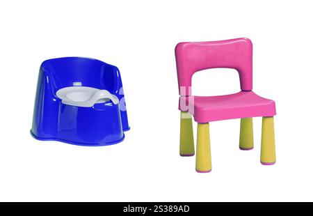 baby plastic stool and children's potty on a white background Stock Photo