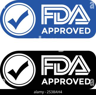 FDA Approved Food and Drug Administration stamp, icon, symbol, label, badge, logo, seal Stock Vector