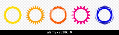 Colorful Jagged sticker or stamp set with wavy edges and blank place Stock Vector