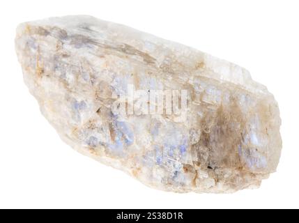 close up of sample of natural stone from geological collection - unpolished belomorite moonstone rock isolated on white background from North Karelia Stock Photo