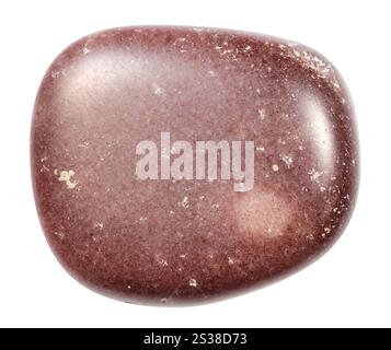 close up of sample of natural stone from geological collection - raw red brown quartzite mineral isolated on white background from Karelia Stock Photo