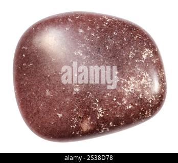 close up of sample of natural stone from geological collection - polished red brown quartzite mineral isolated on white background from Karelia Stock Photo