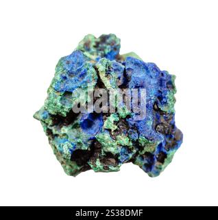 close up of sample of natural stone from geological collection - raw azurite and malachite mineral isolated on white background Stock Photo