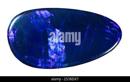 close up of sample of stone from geological collection - polished synthetic sapphire gemstone isolated on white background Stock Photo