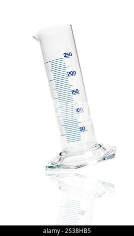 Empty chemical measuring cylinder isolated on white background. Empty chemical measuring cylinder Stock Photo