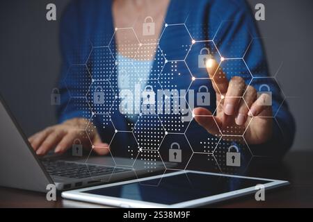 User access and cybercrime prevention. Concept of data protection and personal privacy. Protection of information systems. Stock Photo