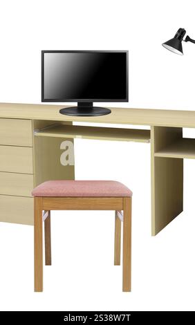 computer on a table isolated on white background. computer on a table isolated Stock Photo