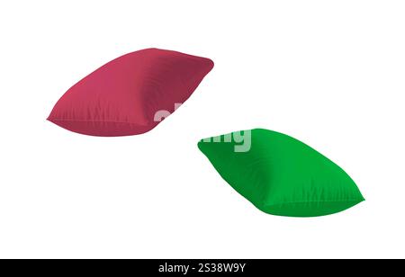 Red and green pillows isolated on White Background Stock Photo