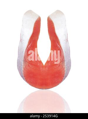 Steak of red fish on white background Stock Photo - Alamy