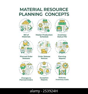Material resource planning multi color concept icons Stock Vector