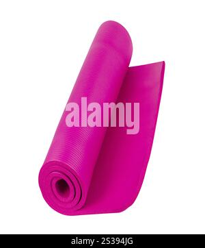 Yoga mat pink color isolated on white Stock Photo