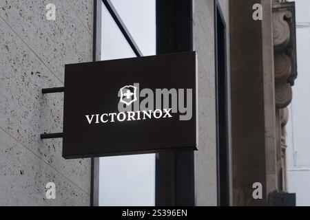 London, Uk - October 19, 2024 - Victorinox store sign in Oxford Street, London Stock Photo