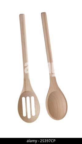 Kitchen serving wooden utensils isolated on white background Stock ...