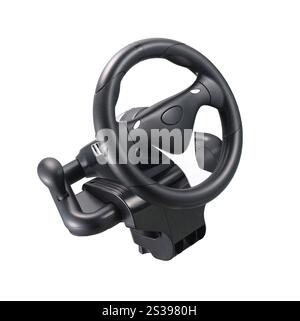 Computer steering wheel isolated on white background. Computer steering wheel Stock Photo