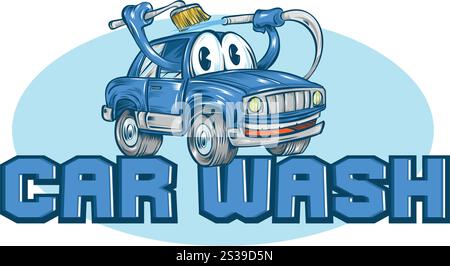 blue Car Wash Clean cartoon. vector illustration Stock Vector