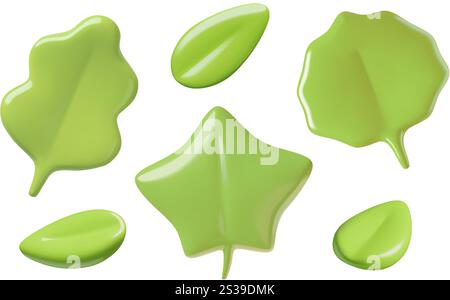 Different green leaf 3d vector icons set of cute minimal spring and summer plant elements  Stock Vector