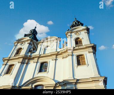 Old Church of St. Mary Magdalene (Lviv Organ Hall) top on Bandery Street in Lviv, Ukraine. Building in 17th century. Stock Photo