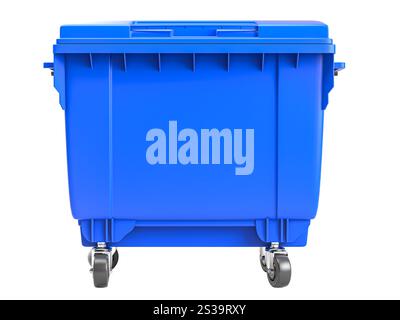 Large blue plastic wheelie bin on transparent background 3d Stock Photo