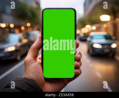 Close up image of a navigation app on a smartphone screen, illustrating directions, travel, and location services. Navigation app on a smartphone Stock Photo