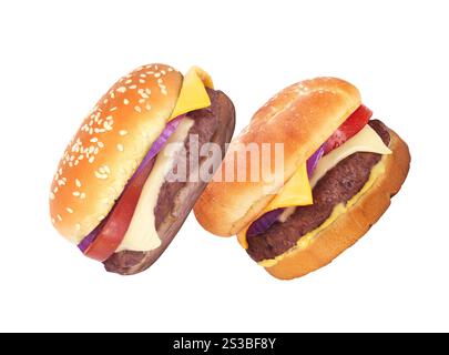 Two Big hamburgers on white background Stock Photo