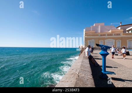 Sitges, Vidal-Quadras mirador over the sea on a sunny day, Old town, Garraf Coast, Barcelona, Spain Stock Photo
