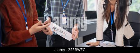 Asian business woman Brainstorm meeting pplication Designers mobile app interface Creative digital development software design project ux ui. Stock Photo
