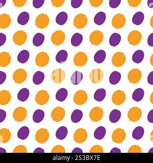 Colorful apricots and plums Seamless pattern in trendy summer hues. Healthy Fruit Background concept. Isolated Vector illustration Wallpaper or web promo banner backdrop Thematic cards, leaflet, price Stock Vector