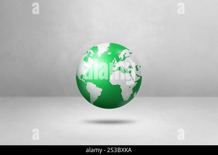 World globe, green earth map, floating over a white background. 3D ...