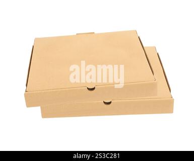 Two Pizza boxes isolated on white Stock Photo
