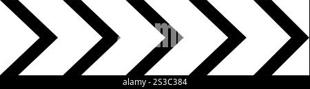 Black chevron arrows. Five repeated V-shaped stripes. Motion, download, road caution, orientation, army insignia sign. Direction, military or navigation symbol. Vector illustration. Stock Vector