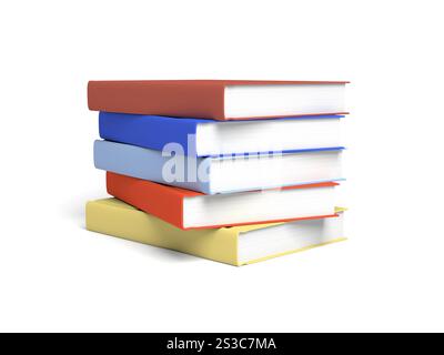 Books isolated on white background. Stack. Colorful covers. Blank. 3d illustration. Stock Photo