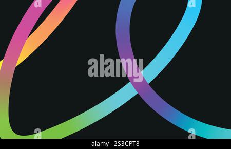Neon Color Gradient squiggle lines. Scribble stripe with wavy elements. Abstract organic dynamic colorful Shapes on dark background Stock Vector