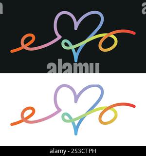 colorful heart shapes in gradient. Vector love icons. Thickness is easily edited. Template squiggly heart vector illustrations for Valentine's Day. Stock Vector