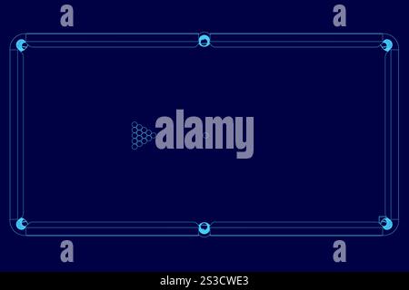 Blue screen with a pool table and a cue ball. The cue ball is in the middle of the table and the table is surrounded by four balls Stock Vector