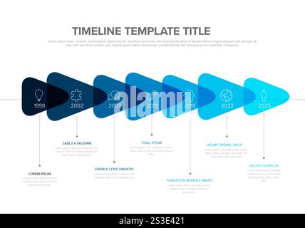 This infographic presents a business timeline highlighting key milestones. It uses a gradient of blue colors to visually represent important years and Stock Vector