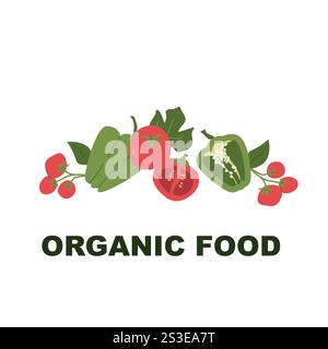 Fresh organic produce illustration with varied vegetables and fruits. Stock Vector