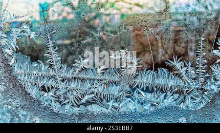 Ice crystals on Window - winter scenes Stock Photo