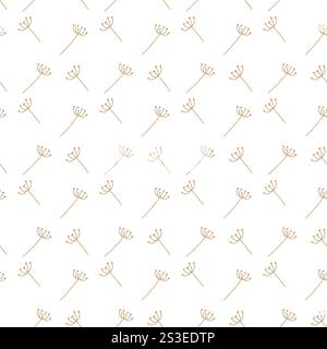 Seamless geometric pattern with delicate brown floral motifs on white background. Stock Vector