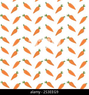 Seamless carrot pattern with orange carrots on white background. Stock Vector