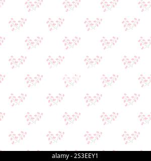 Seamless pattern of delicate pink flowers on white background. Stock Vector