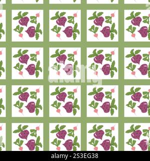 Seamless pattern of figs and leaves on white and green background. Stock Vector