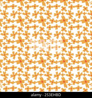Seamless orange and yellow floral pattern with geometric symmetry. Stock Vector