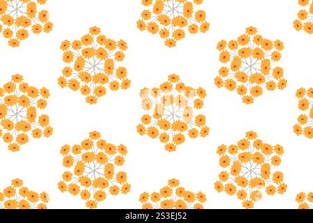 Seamless pattern of orange flowers with white background. Stock Vector